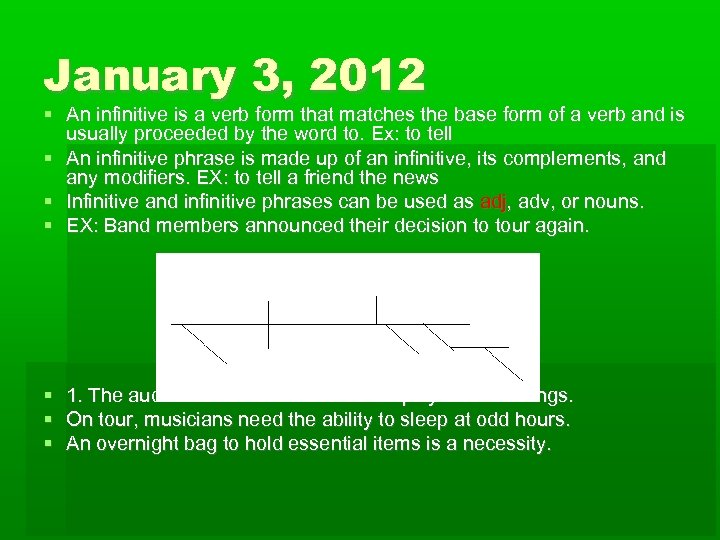 January 3, 2012 An infinitive is a verb form that matches the base form
