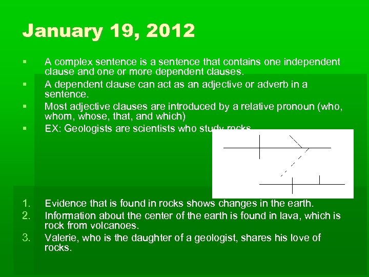 January 19, 2012 1. 2. 3. A complex sentence is a sentence that contains