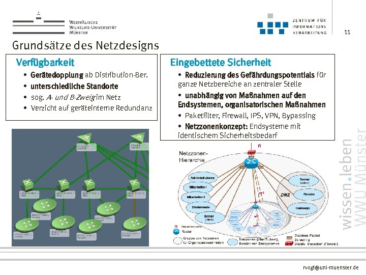 11 Grundsätze des Netzdesigns Verfügbarkeit • • Gerätedopplung ab Distribution-Ber. unterschiedliche Standorte sog. A-