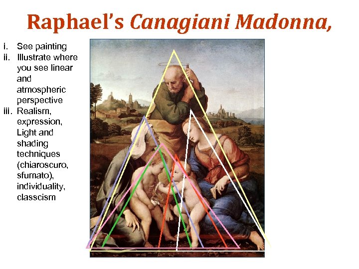 i. ii. Raphael’s Canagiani Madonna, See painting 1507 Illustrate where you see linear and
