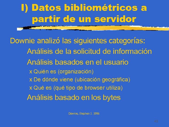 I) Datos bibliométricos a partir de un servidor Downie analizó las siguientes categorías: Análisis