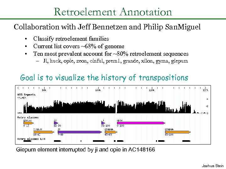 Retroelement Annotation Collaboration with Jeff Bennetzen and Philip San. Miguel • Classify retroelement families