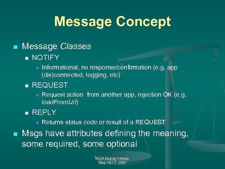 Message Concept n Message Classes n NOTIFY n n REQUEST n n Request action