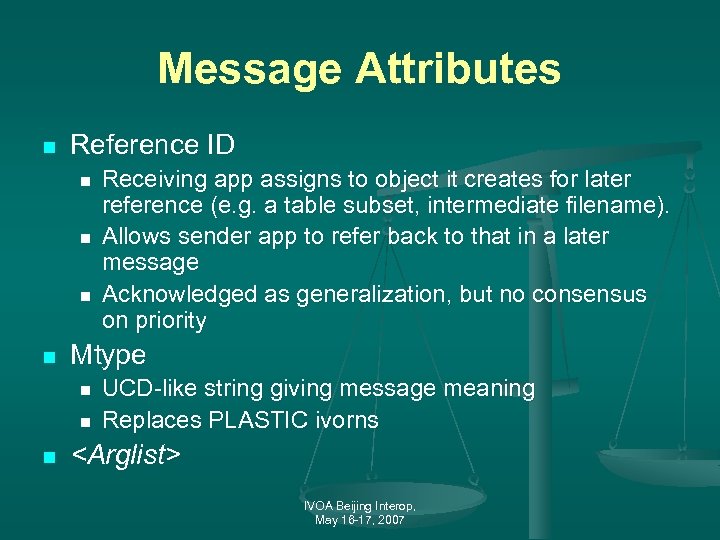 Message Attributes n Reference ID n n Mtype n n n Receiving app assigns