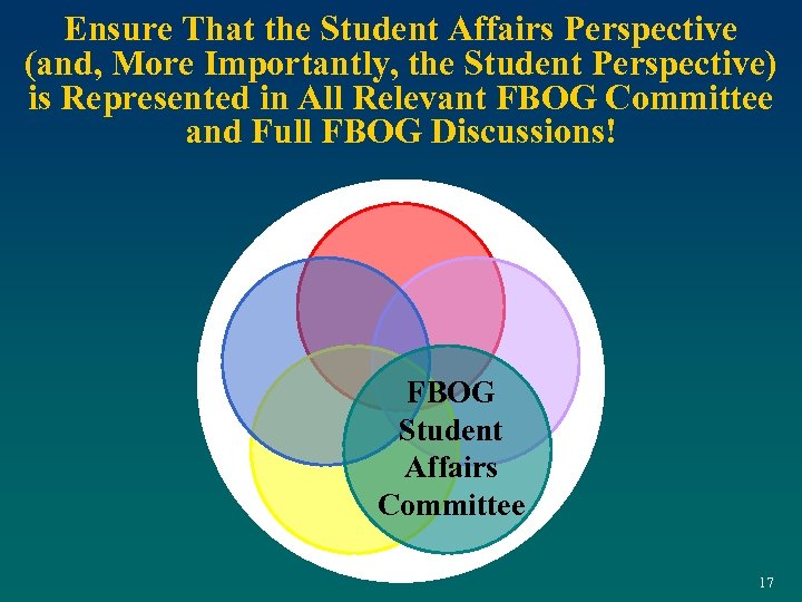 Ensure That the Student Affairs Perspective (and, More Importantly, the Student Perspective) is Represented