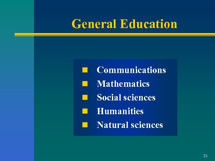 General Education n Communications n Mathematics n Social sciences n Humanities n Natural sciences