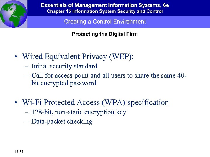 Essentials of Management Information Systems, 6 e Chapter 15 Information System Security and Control