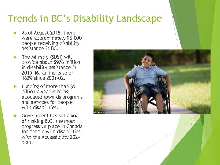 Trends in BC’s Disability Landscape As of August 2015, there were approximately 96, 000