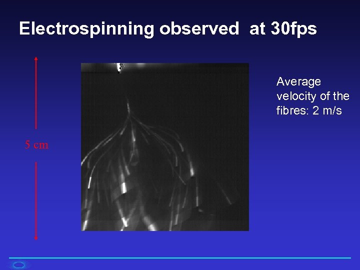 Electrospinning observed at 30 fps Average velocity of the fibres: 2 m/s 5 cm