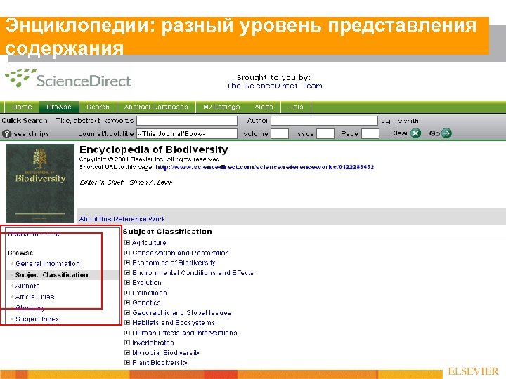 Энциклопедии: разный уровень представления содержания 