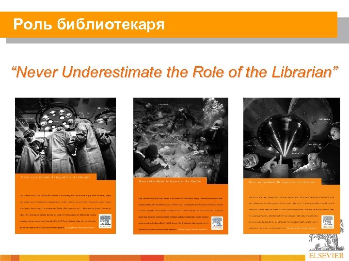 Роль библиотекаря “Never Underestimate the Role of the Librarian” 