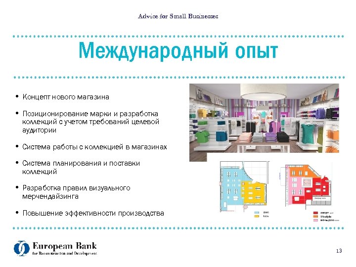 Advice for Small Businesses Международный опыт • Концепт нового магазина • Позиционирование марки и