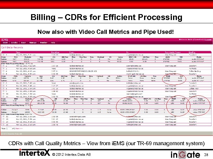 Billing – CDRs for Efficient Processing Now also with Video Call Metrics and Pipe