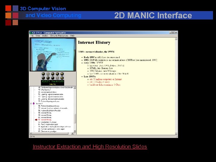 3 D Computer Vision and Video Computing 2 D MANIC Interface Instructor Extraction and