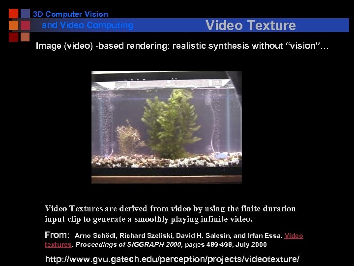 3 D Computer Vision and Video Computing Video Texture Image (video) -based rendering: realistic