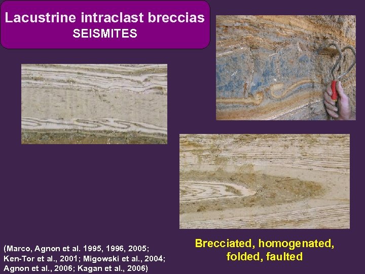 Lacustrine intraclast breccias SEISMITES (Marco, Agnon et al. 1995, 1996, 2005; Ken-Tor et al.