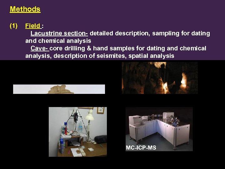 Methods (1) Field : Lacustrine section- detailed description, sampling for dating and chemical analysis