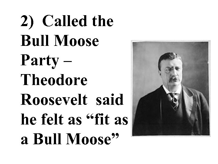2) Called the Bull Moose Party – Theodore Roosevelt said he felt as “fit