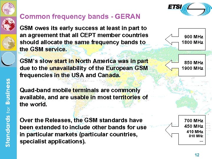 Common frequency bands - GERAN GSM owes its early success at least in part