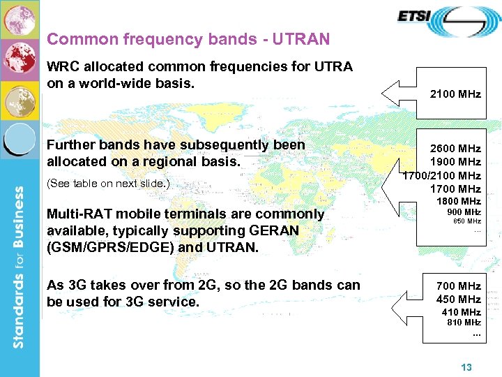 Common frequency bands - UTRAN WRC allocated common frequencies for UTRA on a world-wide