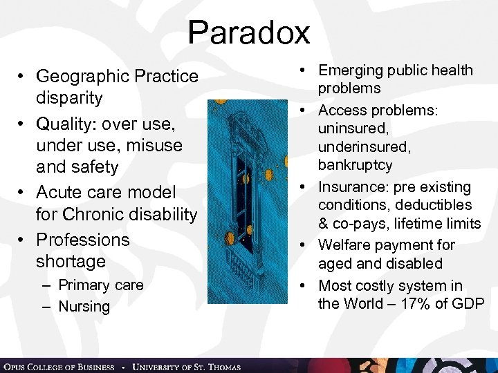 Paradox • Geographic Practice disparity • Quality: over use, under use, misuse and safety