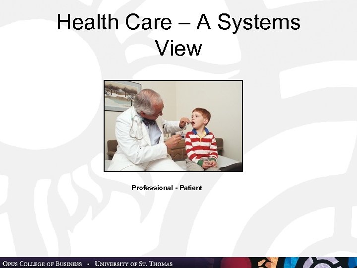 Health Care – A Systems View Professional - Patient 