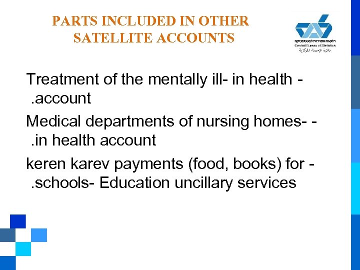 PARTS INCLUDED IN OTHER SATELLITE ACCOUNTS Treatment of the mentally ill- in health. account