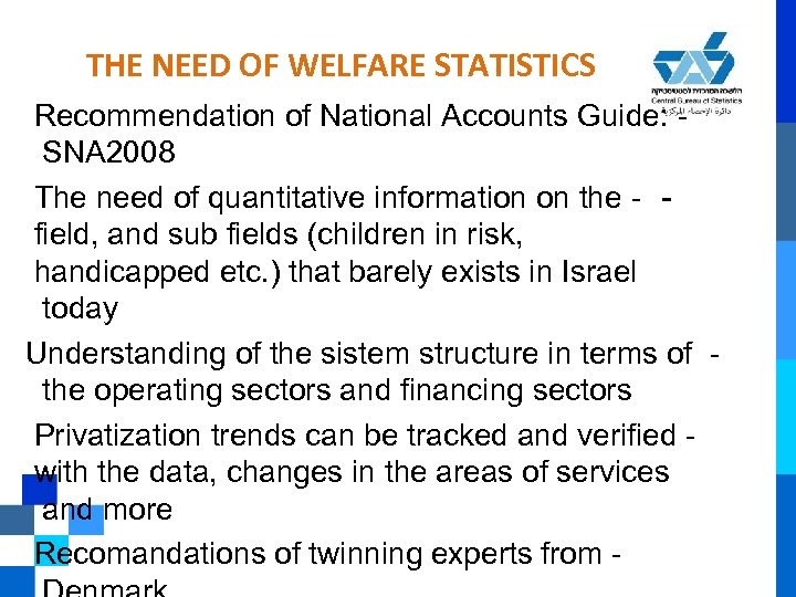 THE NEED OF WELFARE STATISTICS Recommendation of National Accounts Guide: SNA 2008 The need