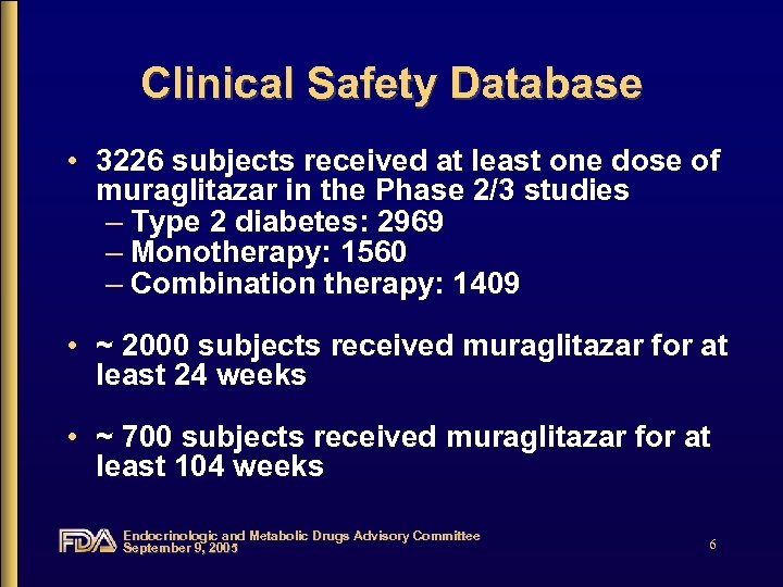 Clinical Safety Database • 3226 subjects received at least one dose of muraglitazar in