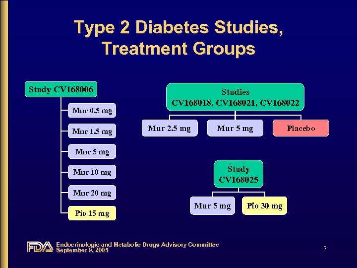 Type 2 Diabetes Studies, Treatment Groups Study CV 168006 Mur 0. 5 mg Mur