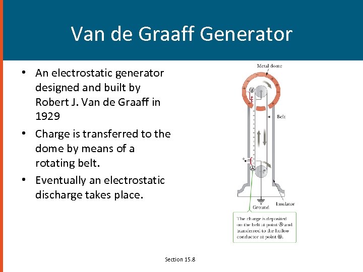 Van de Graaff Generator • An electrostatic generator designed and built by Robert J.