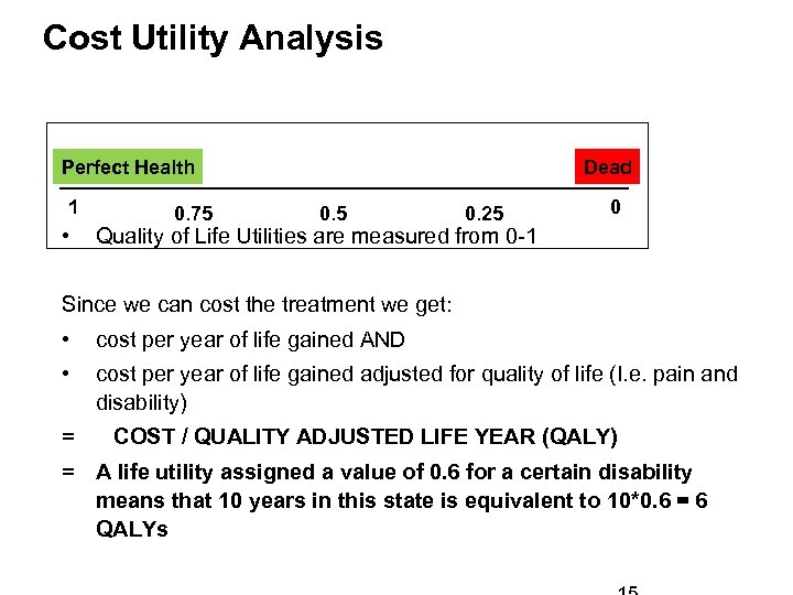 Cost Utility Analysis Perfect Health 1 • 0. 75 Dead 0. 5 0. 25