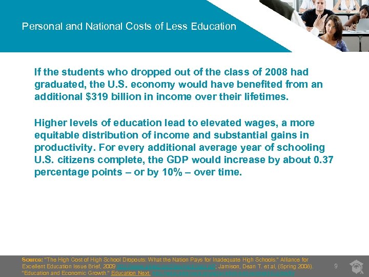 Personal and National Costs of Less Education If the students who dropped out of