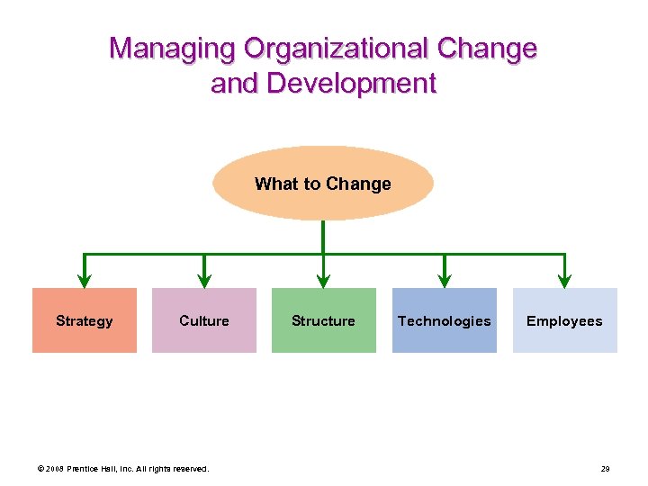 Managing Organizational Change and Development What to Change Strategy Culture © 2008 Prentice Hall,