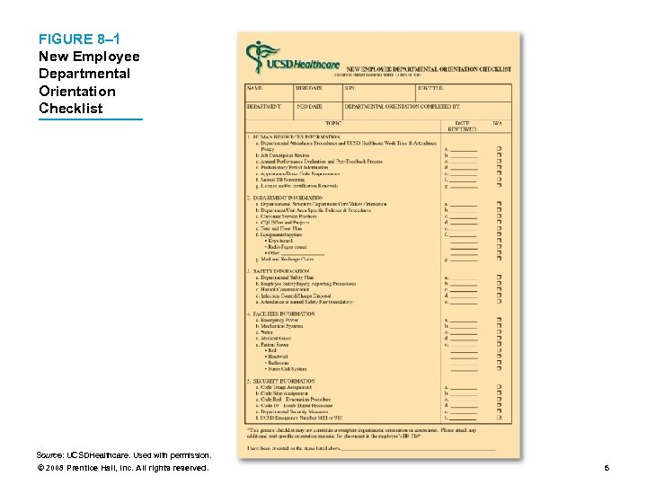 FIGURE 8– 1 New Employee Departmental Orientation Checklist Source: UCSDHealthcare. Used with permission. ©