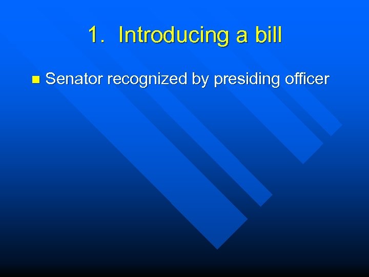 1. Introducing a bill n Senator recognized by presiding officer 