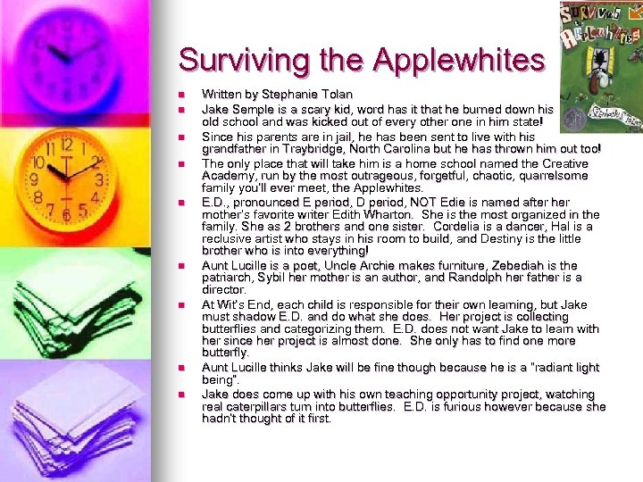 Surviving the Applewhites n n n n n Written by Stephanie Tolan Jake Semple