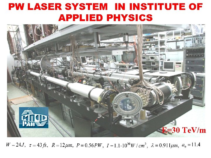 PW LASER SYSTEM IN INSTITUTE OF APPLIED PHYSICS E=30 Te. V/m 
