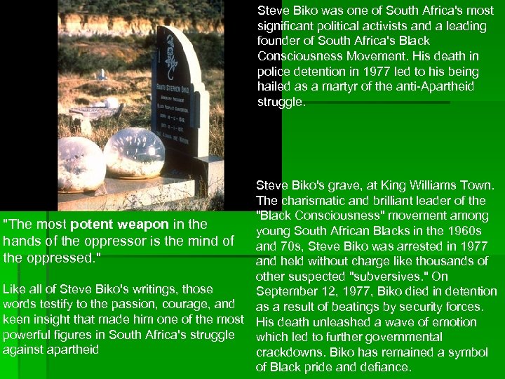 Steve Biko was one of South Africa's most significant political activists and a leading
