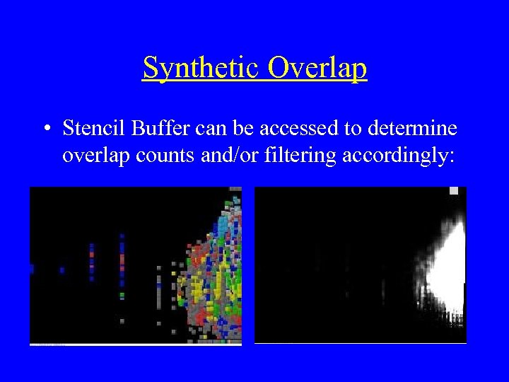 Synthetic Overlap • Stencil Buffer can be accessed to determine overlap counts and/or filtering