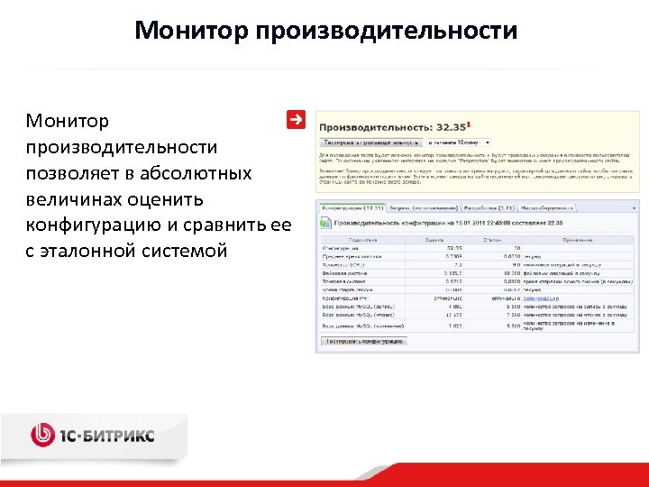 Монитор производительности позволяет в абсолютных величинах оценить конфигурацию и сравнить ее с эталонной системой