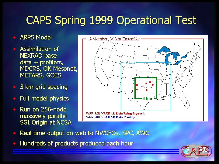 CAPS Spring 1999 Operational Test • ARPS Model • Assimilation of NEXRAD base data