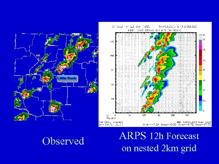 Observed ARPS 12 h Forecast on nested 2 km grid 