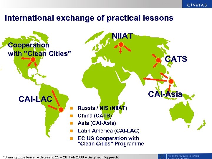 International exchange of practical lessons NIIAT Cooperation with "Clean Cities" CATS CAI-Asia CAI-LAC n