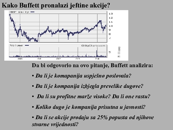 Kako Buffett pronalazi jeftine akcije? Da bi odgovorio na ovo pitanje, Buffett analizira: •