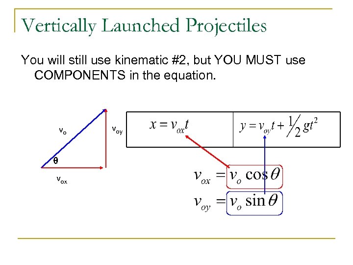 Vertically Launched Projectiles You will still use kinematic #2, but YOU MUST use COMPONENTS