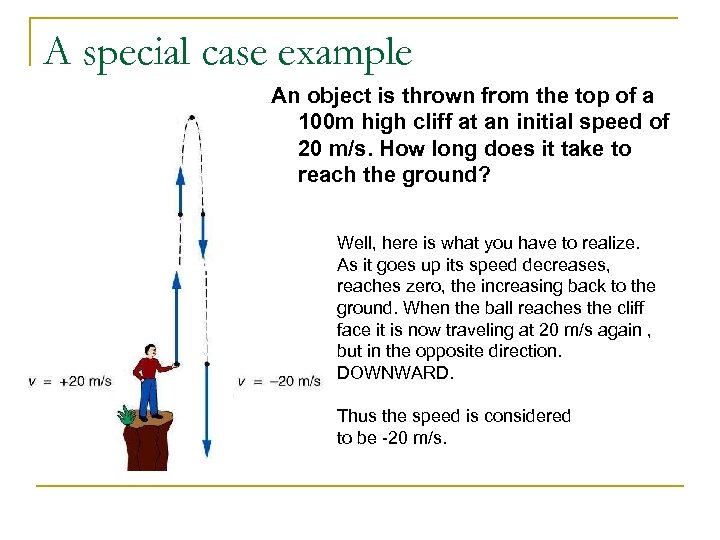 A special case example An object is thrown from the top of a 100