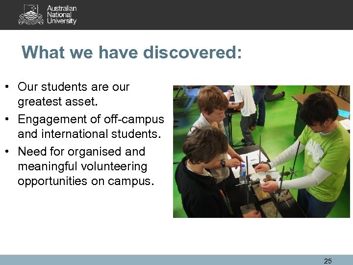 What we have discovered: • Our students are our greatest asset. • Engagement of