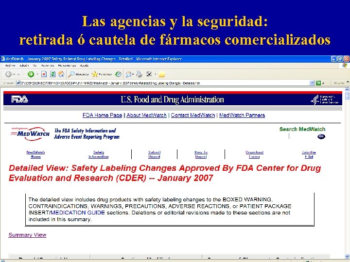 Las agencias y la seguridad: retirada ó cautela de fármacos comercializados 