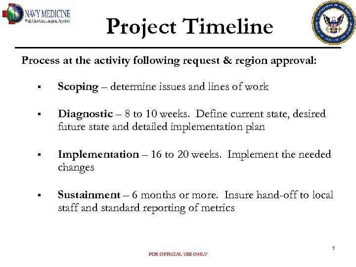 Project Timeline Process at the activity following request & region approval: § Scoping –